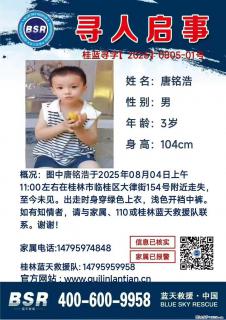 【寻人启事】图中唐铭浩于2025年08月04日上午11:00左右在桂林市临桂区大律街154号附近走失 - 淄博28生活网 zb.28life.com